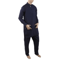 Men's Mashriq Slim Fit Short Kurta Pajama - Navy Blue, Men, Shalwar Kameez, Chase Value, Chase Value