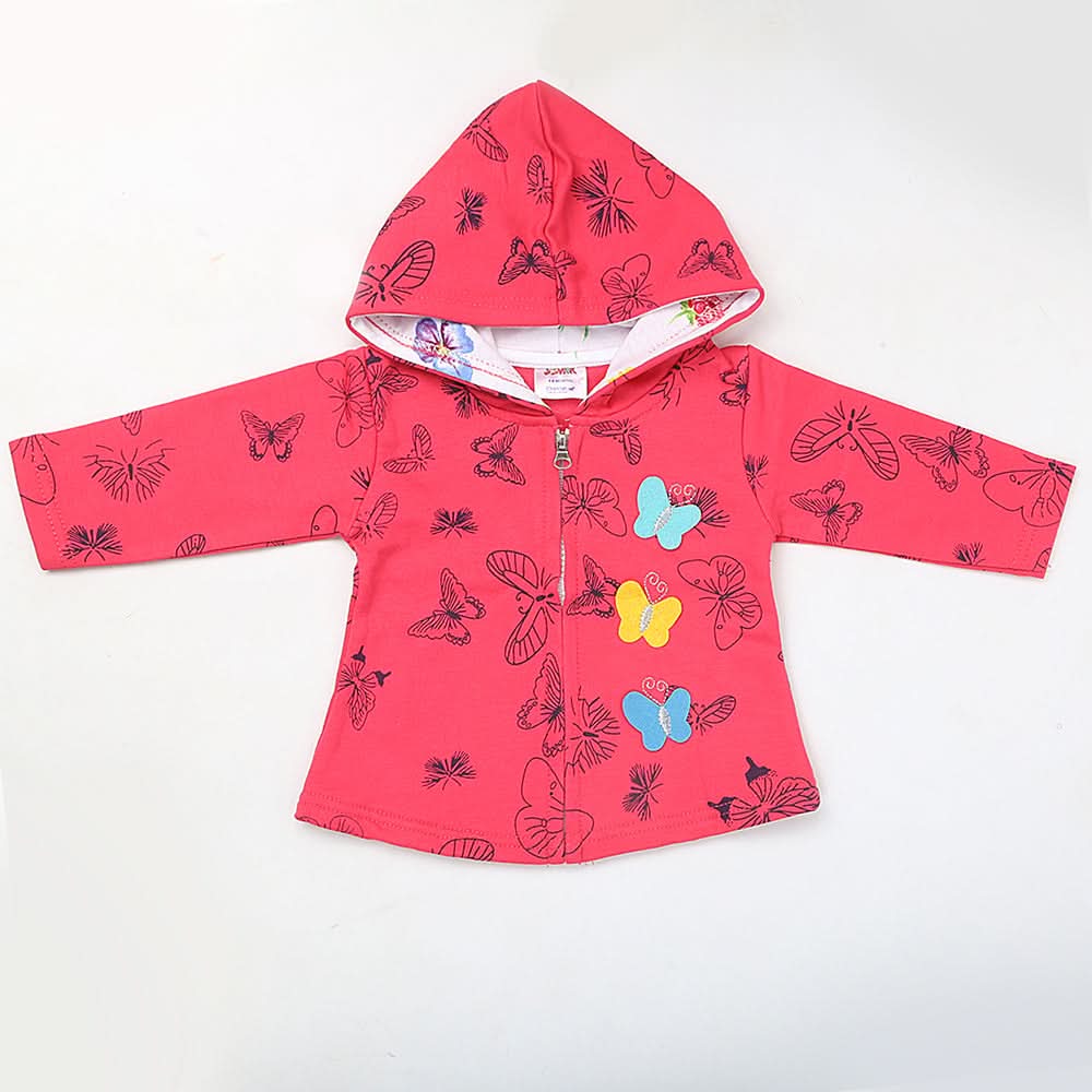 Newborn Girl Hooded Butterfly Upper - Pink, Kids, New Born Girls Winterwear, Chase Value, Chase Value