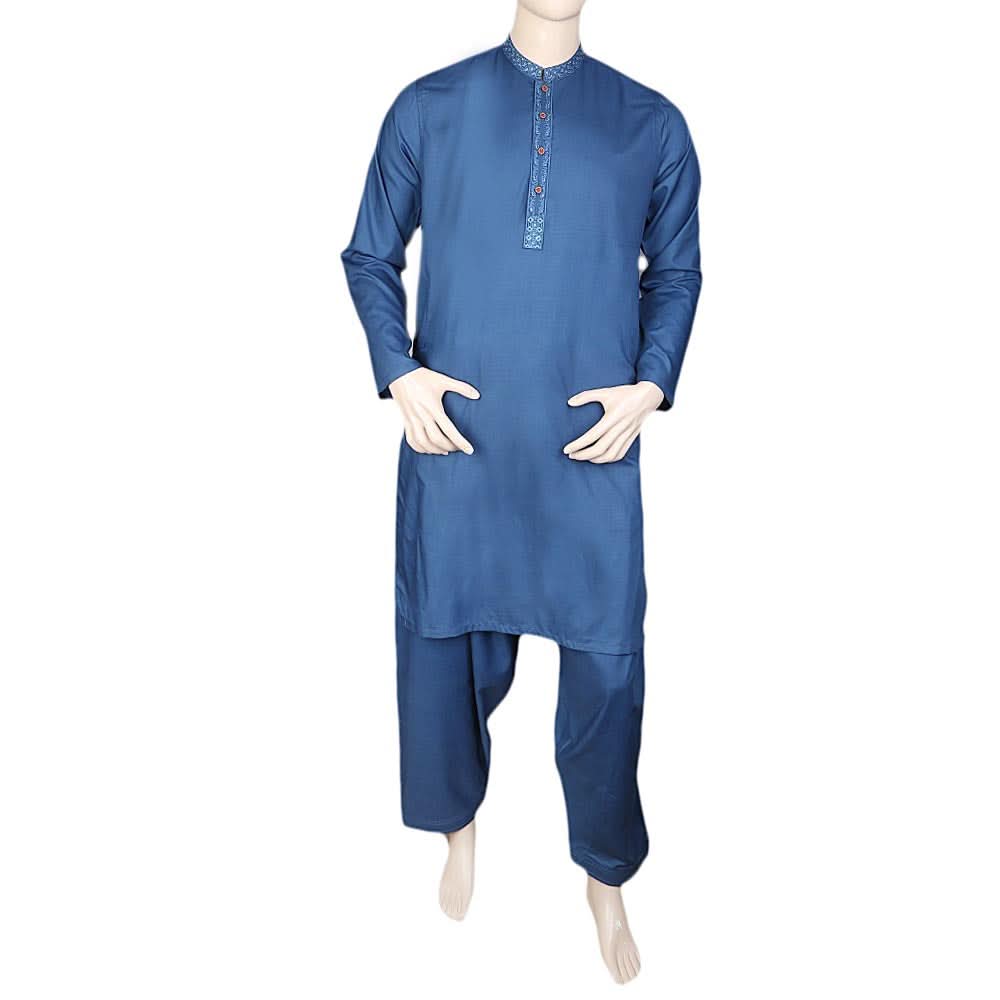 Mashriq Embroidered Shalwar Kameez For Men - Steel Blue, Men, Shalwar Kameez, Chase Value, Chase Value