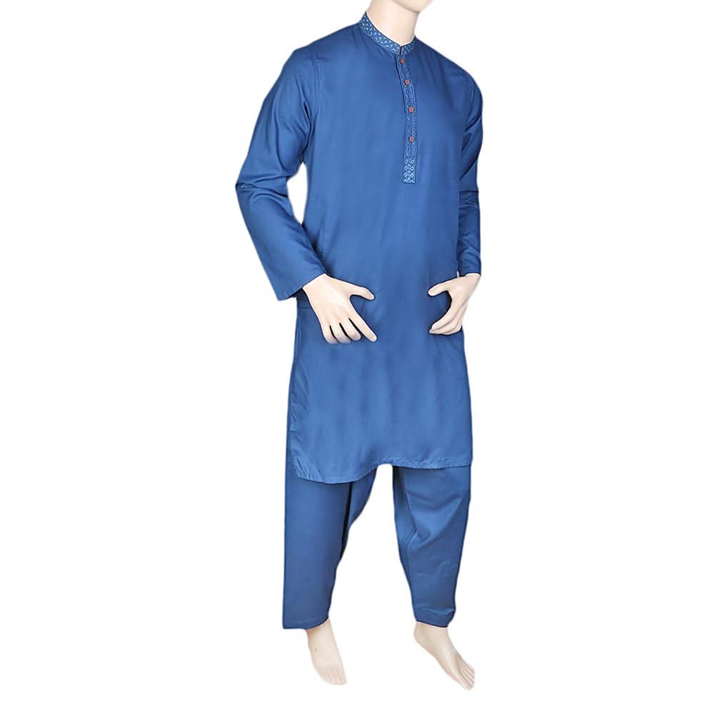 Mashriq Embroidered Shalwar Kameez For Men - Steel Blue, Men, Shalwar Kameez, Chase Value, Chase Value