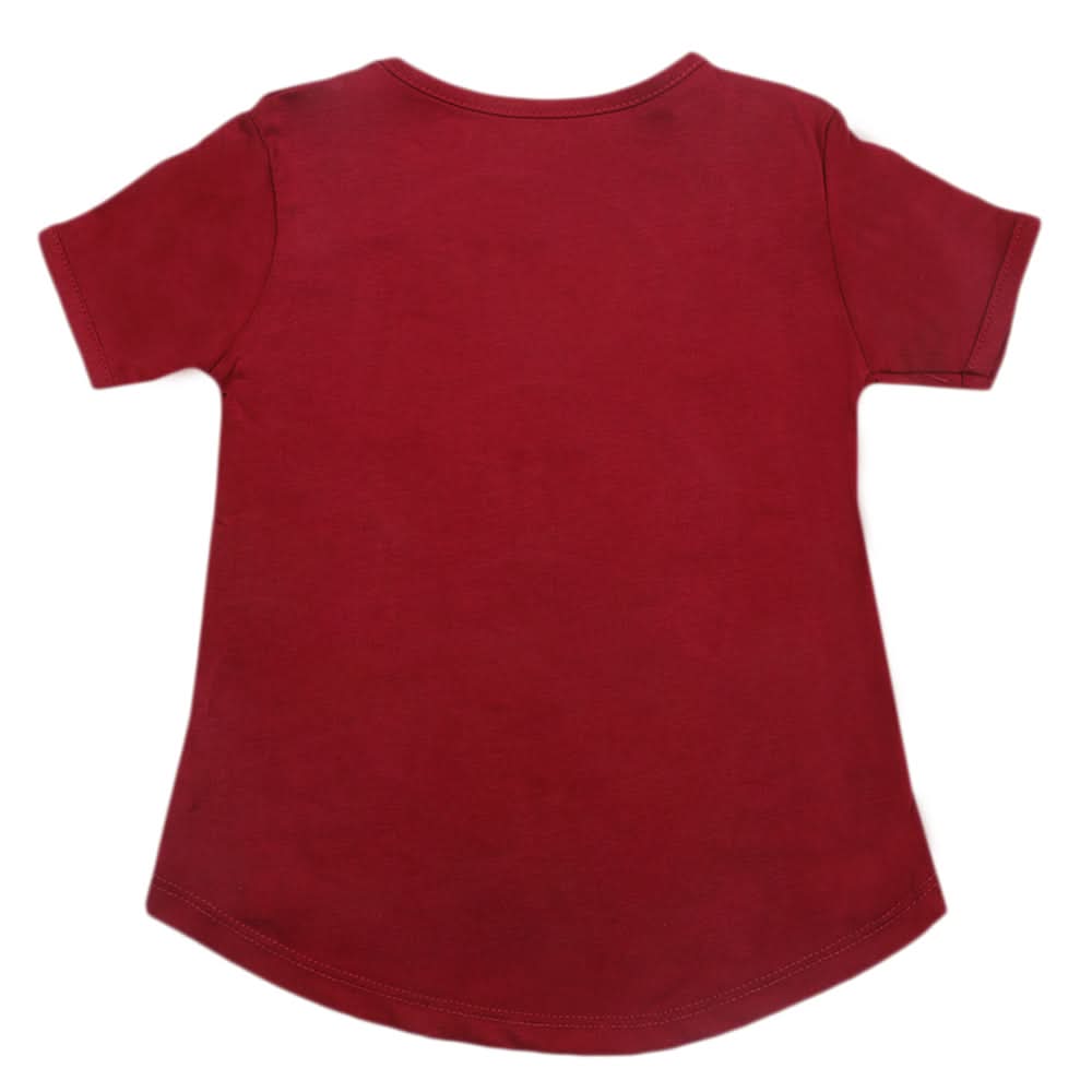 Girls Half Sleeves T-Shirt - Maroon, Kids, Girls T-Shirts, Chase Value, Chase Value