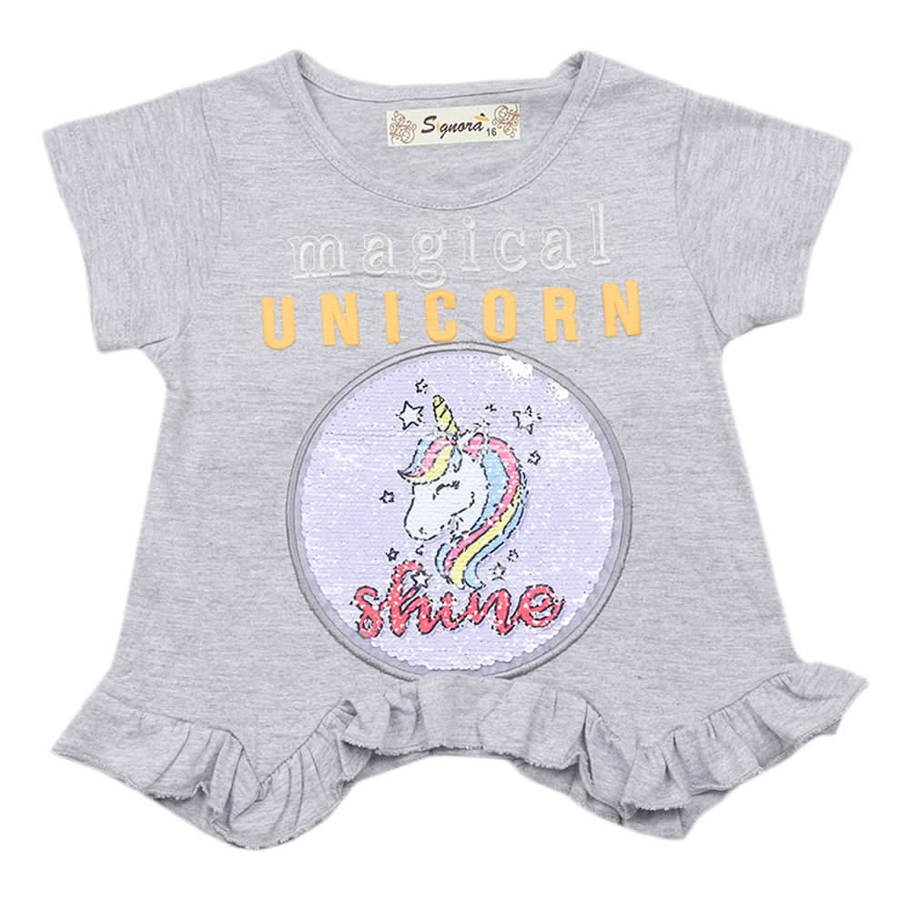 Girls Half Sleeves T-Shirt - Light Grey, Kids, Girls T-Shirts, Chase Value, Chase Value