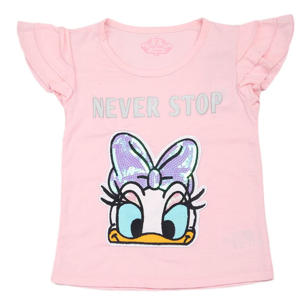 Girls Half Sleeves T-Shirt - Light Pink, Kids, Girls T-Shirts, Chase Value, Chase Value