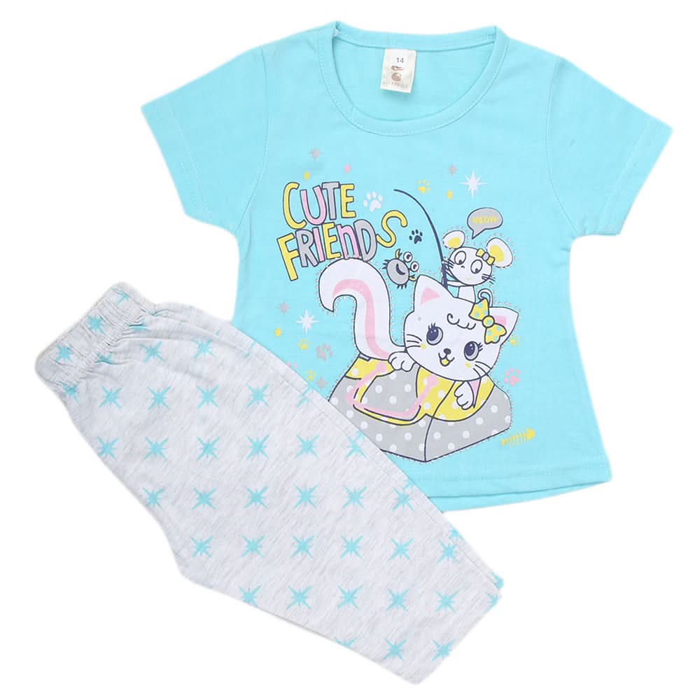 Girls Half Sleeves Suit With Tights - Sky-Blue, Kids, Girls Sets And Suits, Chase Value, Chase Value