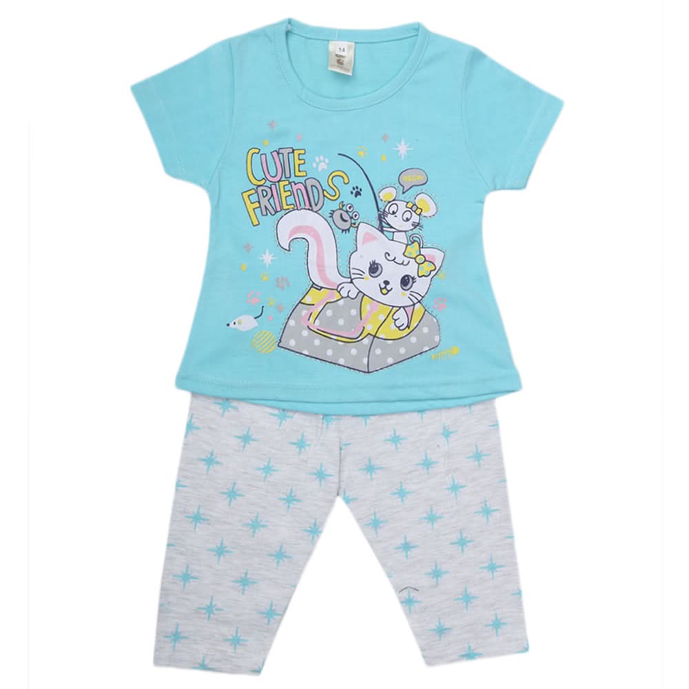 Girls Half Sleeves Suit With Tights - Sky-Blue, Kids, Girls Sets And Suits, Chase Value, Chase Value