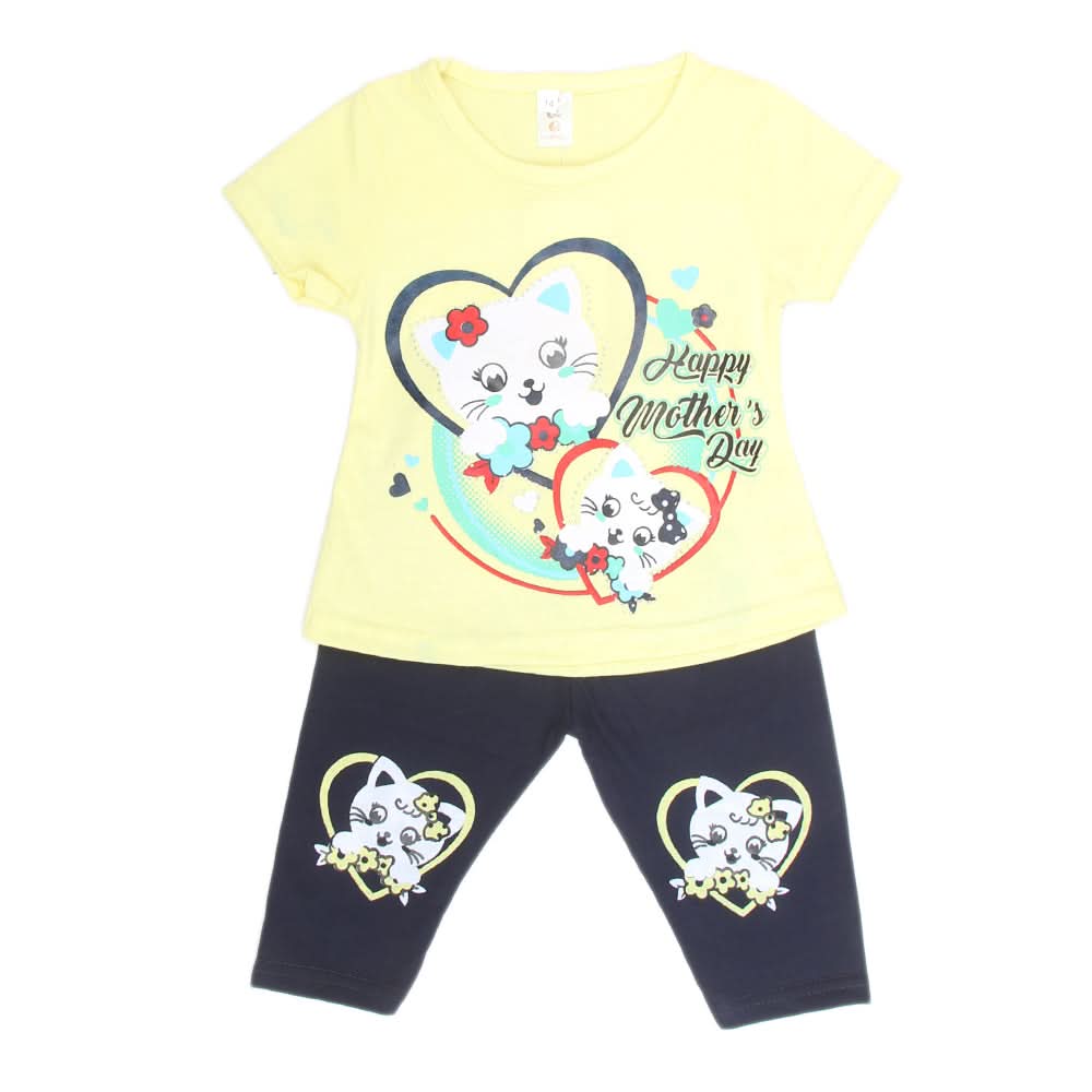 Girls Half Sleeves Tighs Suits - Yellow, Kids, Girls Sets And Suits, Chase Value, Chase Value