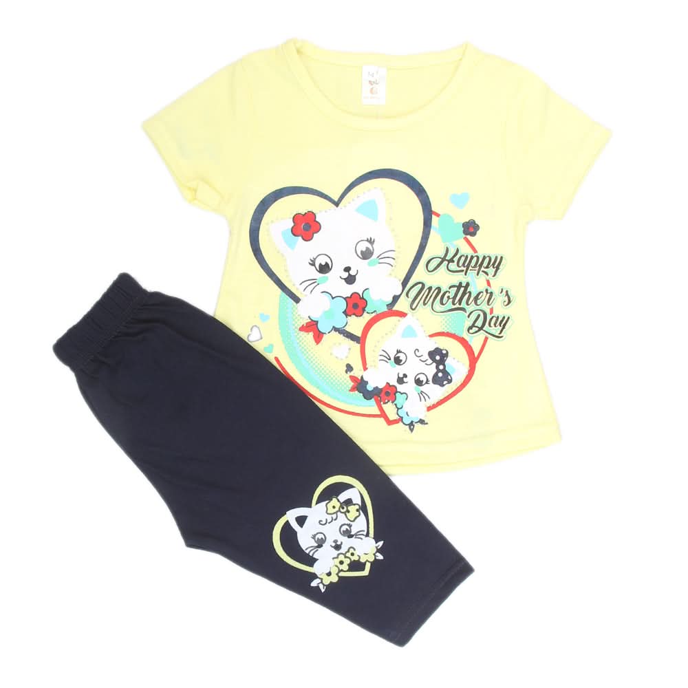Girls Half Sleeves Tighs Suits - Yellow, Kids, Girls Sets And Suits, Chase Value, Chase Value