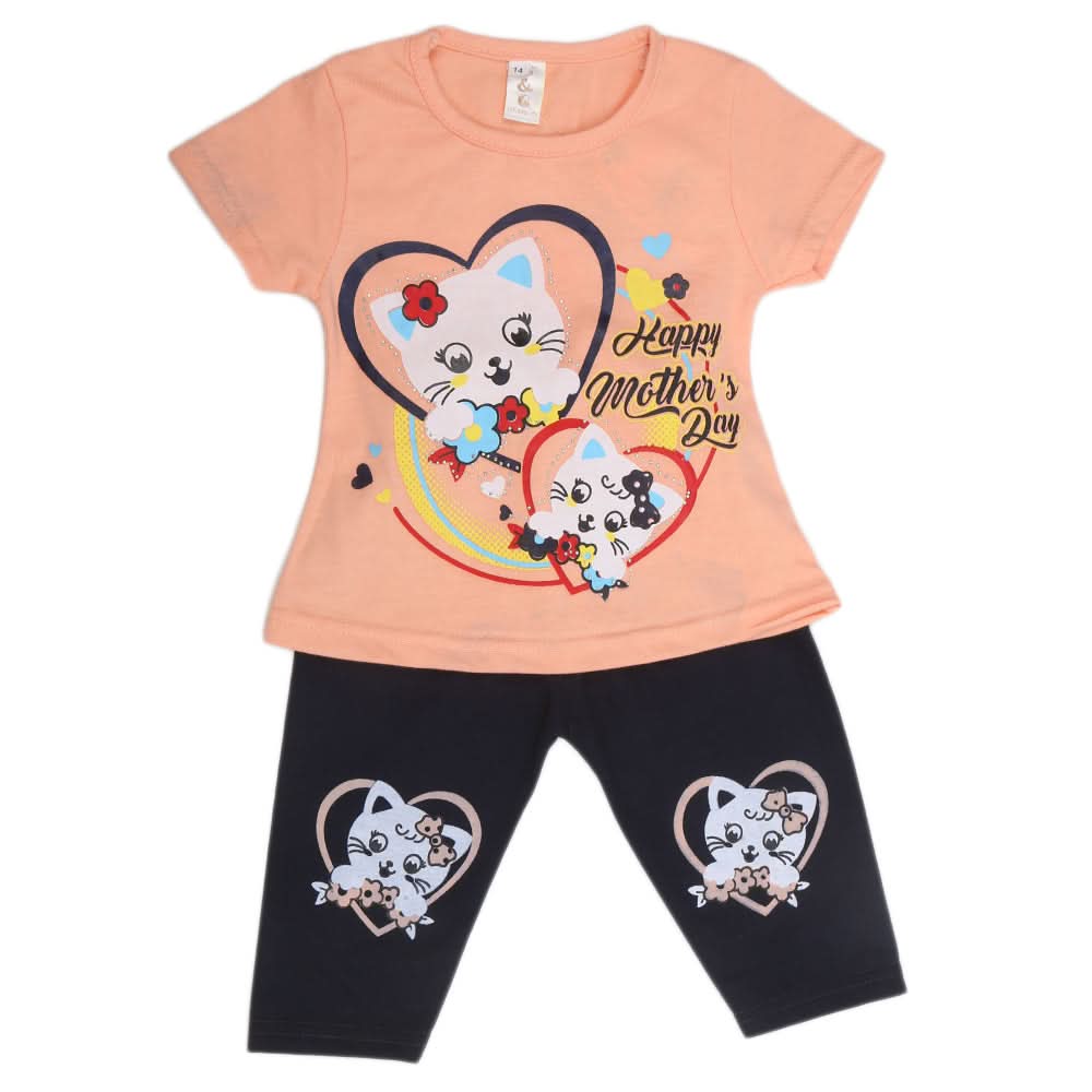 Girls Half Sleeves Tighs Suits - Peach, Kids, Girls Sets And Suits, Chase Value, Chase Value