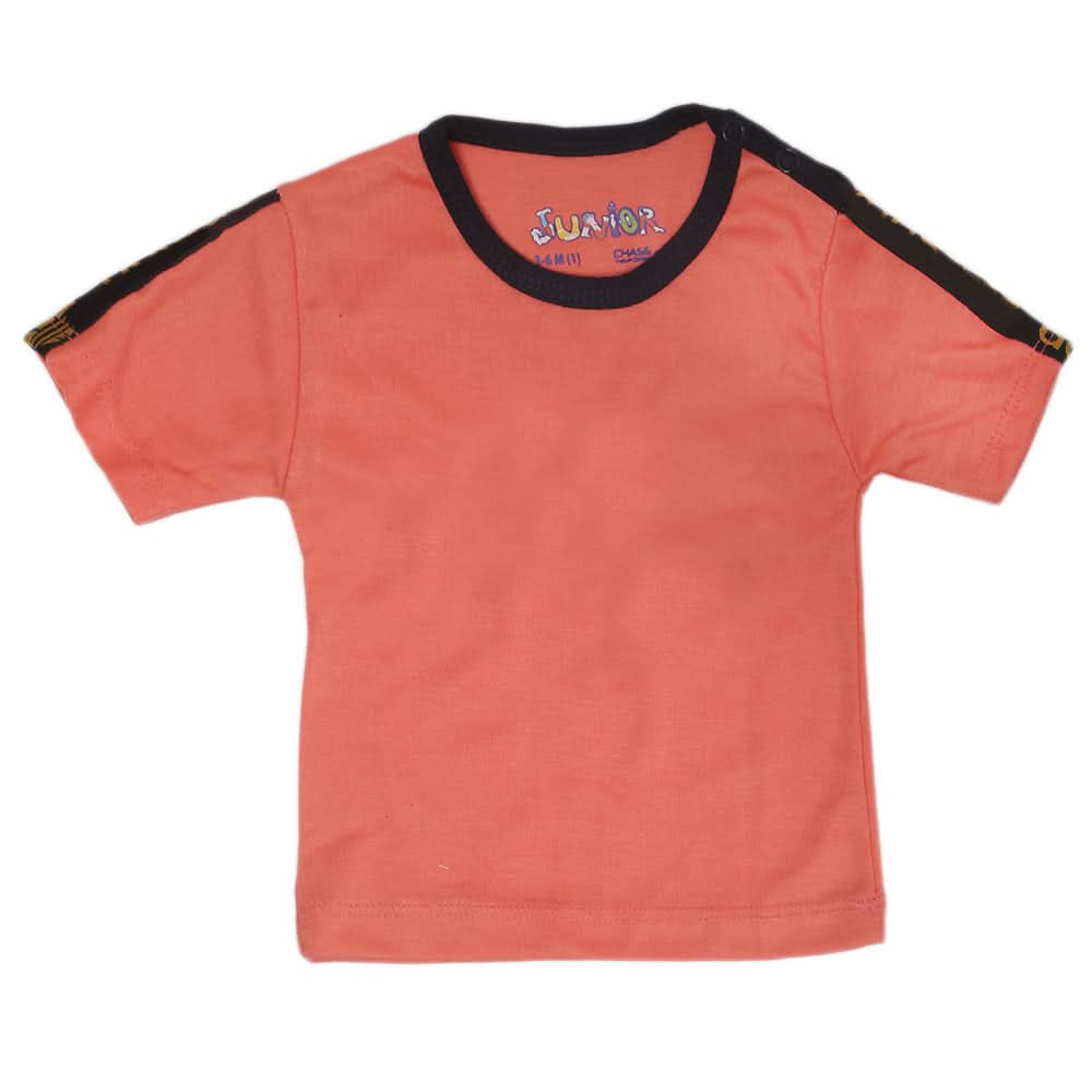 Newborn Boys Round Neck Half Sleeves T-Shirt - Peach, Kids, NB Boys Shirts And T-Shirts, Chase Value, Chase Value