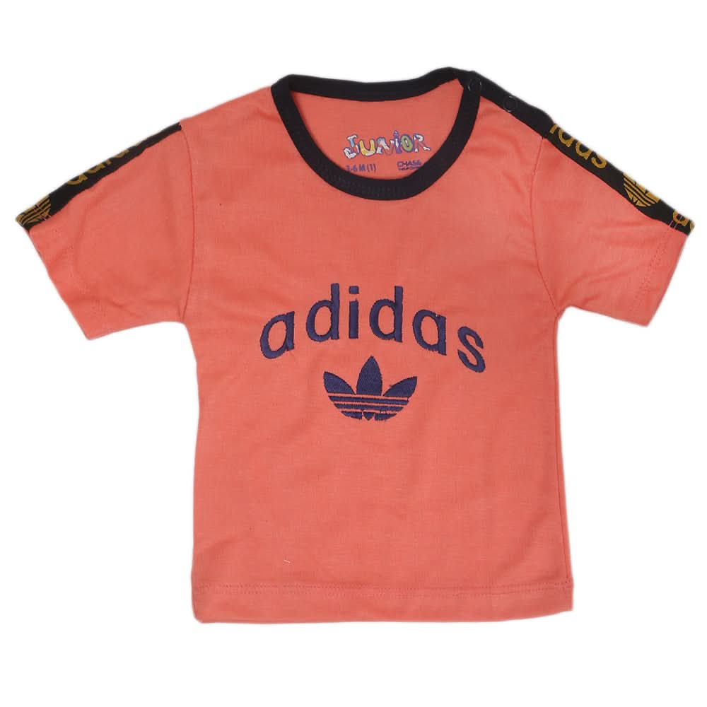 Newborn Boys Round Neck Half Sleeves T-Shirt - Peach, Kids, NB Boys Shirts And T-Shirts, Chase Value, Chase Value