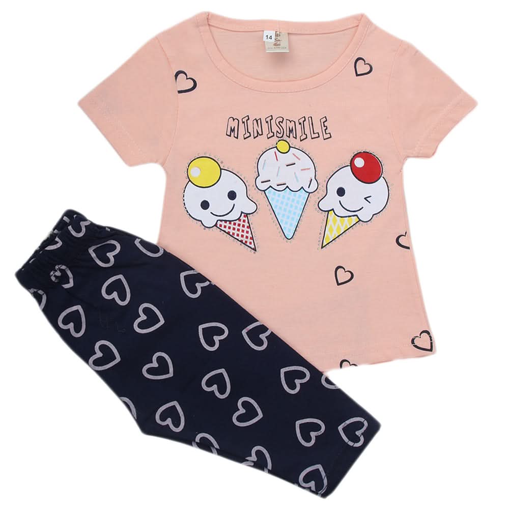 Girls Half Sleeves Suit With Tights - Peach, Kids, Girls Sets And Suits, Chase Value, Chase Value