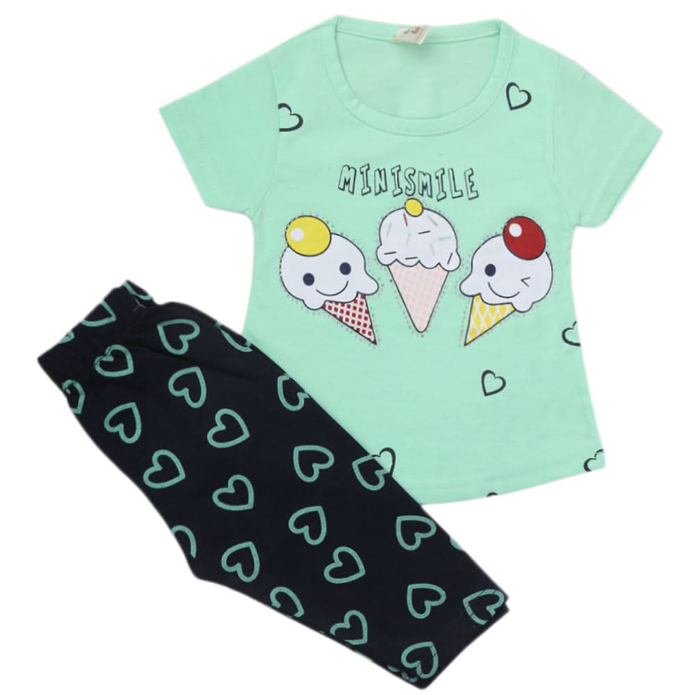 Girls Half Sleeves Suit With Tights - Green, Kids, Girls Sets And Suits, Chase Value, Chase Value