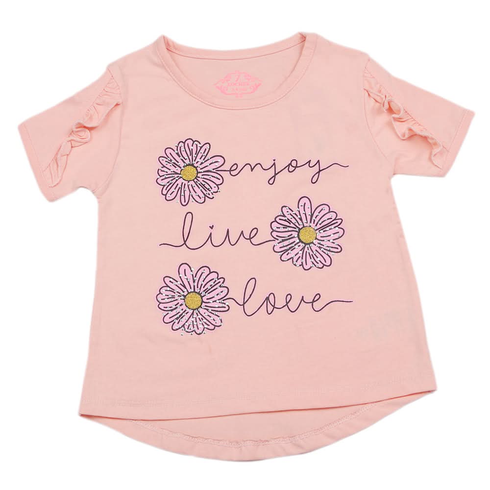 Girls Half Sleeves T-Shirt - Peach, Kids, Girls T-Shirts, Chase Value, Chase Value