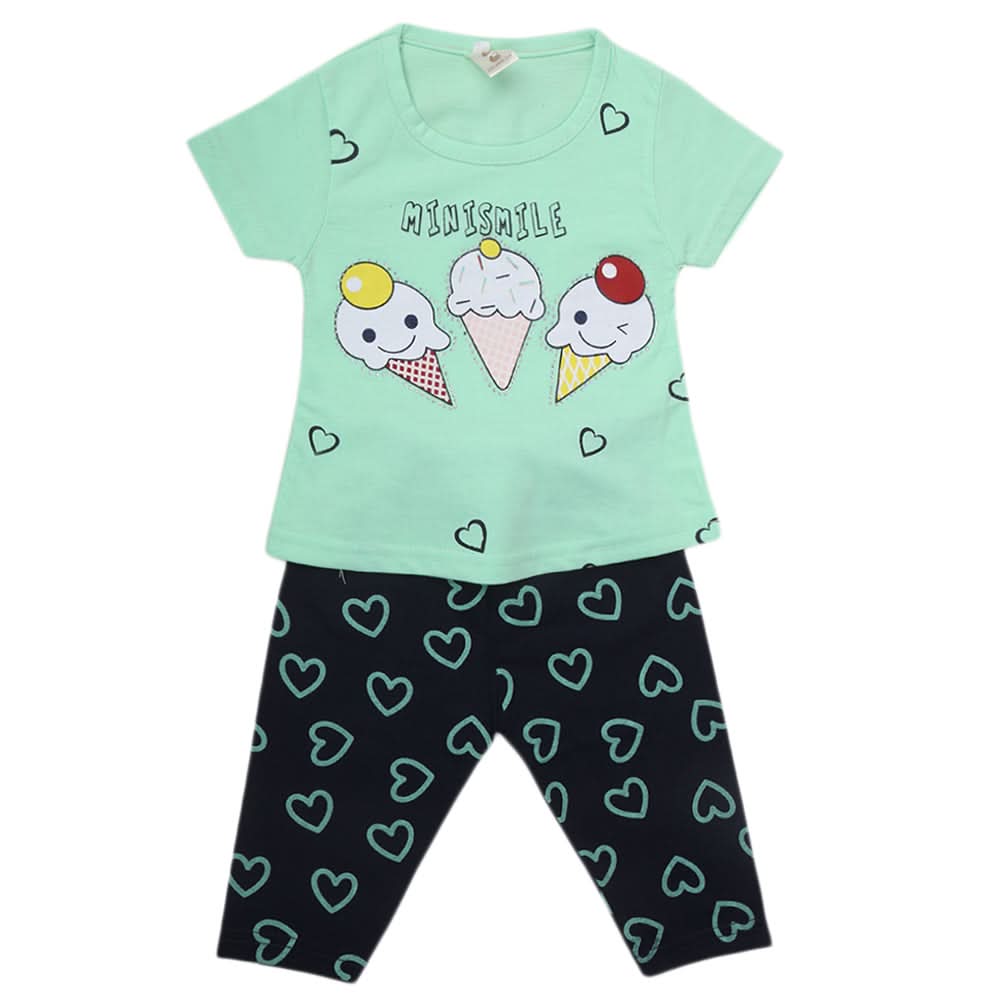 Girls Half Sleeves Suit With Tights - Green, Kids, Girls Sets And Suits, Chase Value, Chase Value