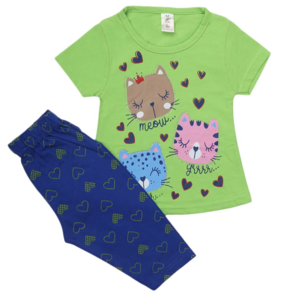 Girls Half Sleeves Suit With Tights - Green, Kids, Girls Sets And Suits, Chase Value, Chase Value