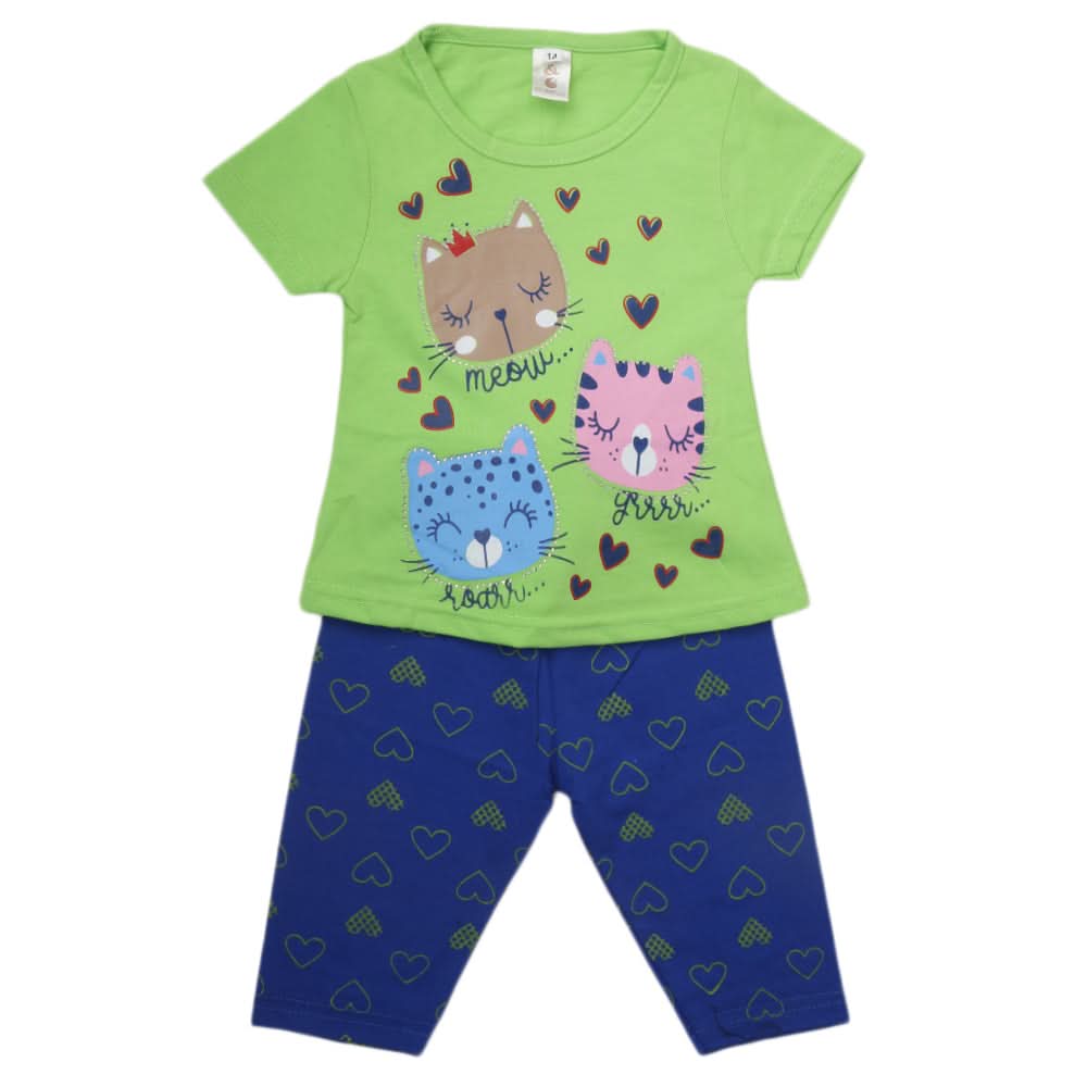 Girls Half Sleeves Suit With Tights - Green, Kids, Girls Sets And Suits, Chase Value, Chase Value