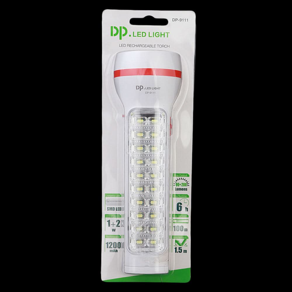 Rechargeable LED Torch Light (DP-9111) - White, Home & Lifestyle, Emergency Lights & Torch, Chase Value, Chase Value