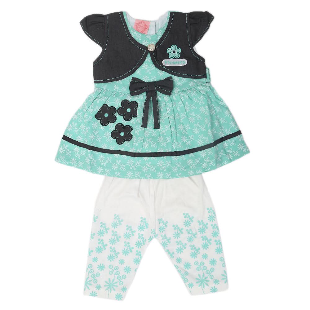 Newborn Girls Half Sleeves Suit - Sea Green, Kids, Newborn Girls Sets And Suits, Chase Value, Chase Value
