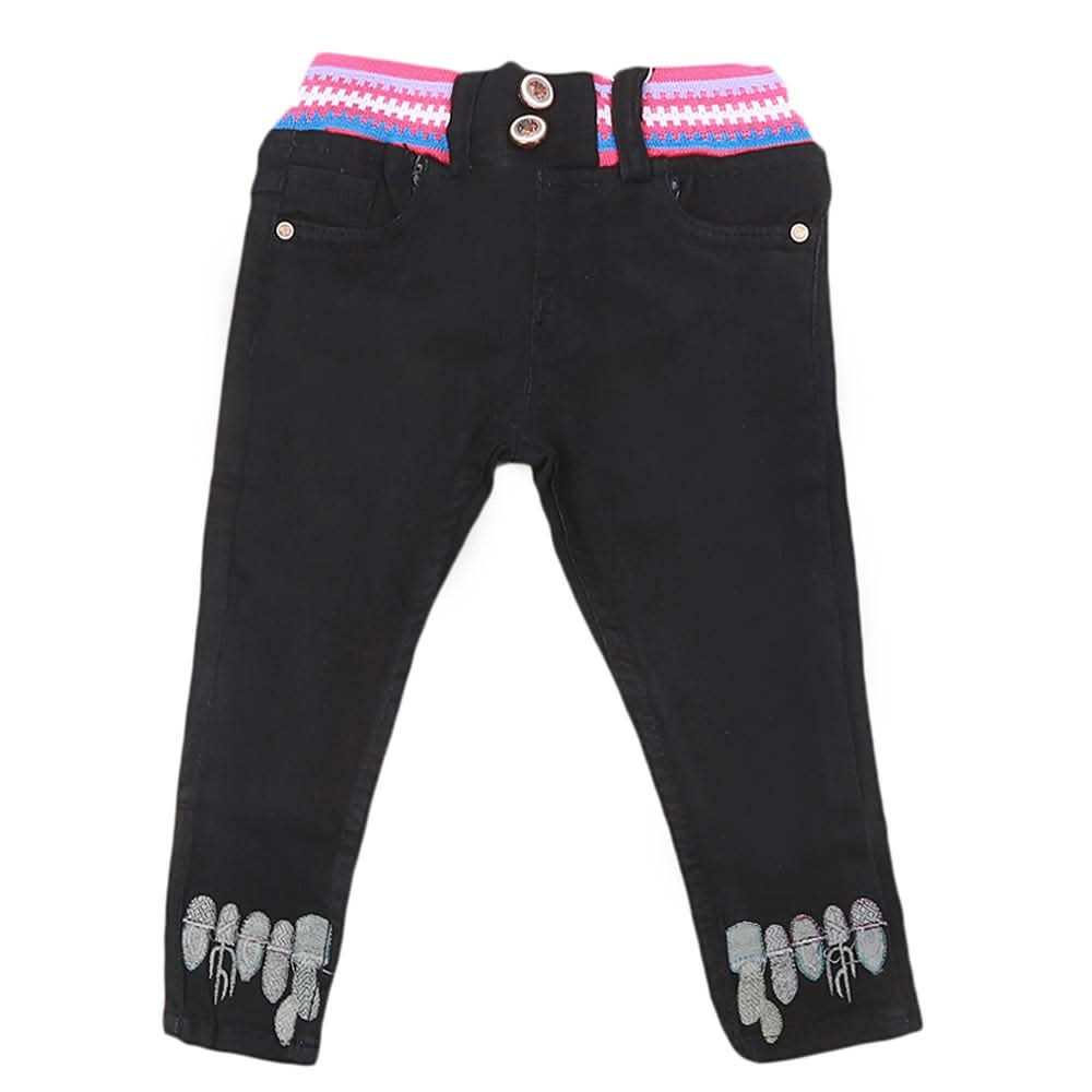 Girls Stretchable Denim Pant - Black, Kids, Pants And Capri, Chase Value, Chase Value