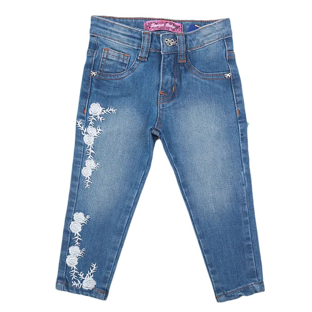 Girls Embroidered Denim Pant - Blue, Kids, Pants And Capri, Chase Value, Chase Value