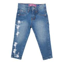 Girls Embroidered Denim Pant - Blue, Kids, Pants And Capri, Chase Value, Chase Value