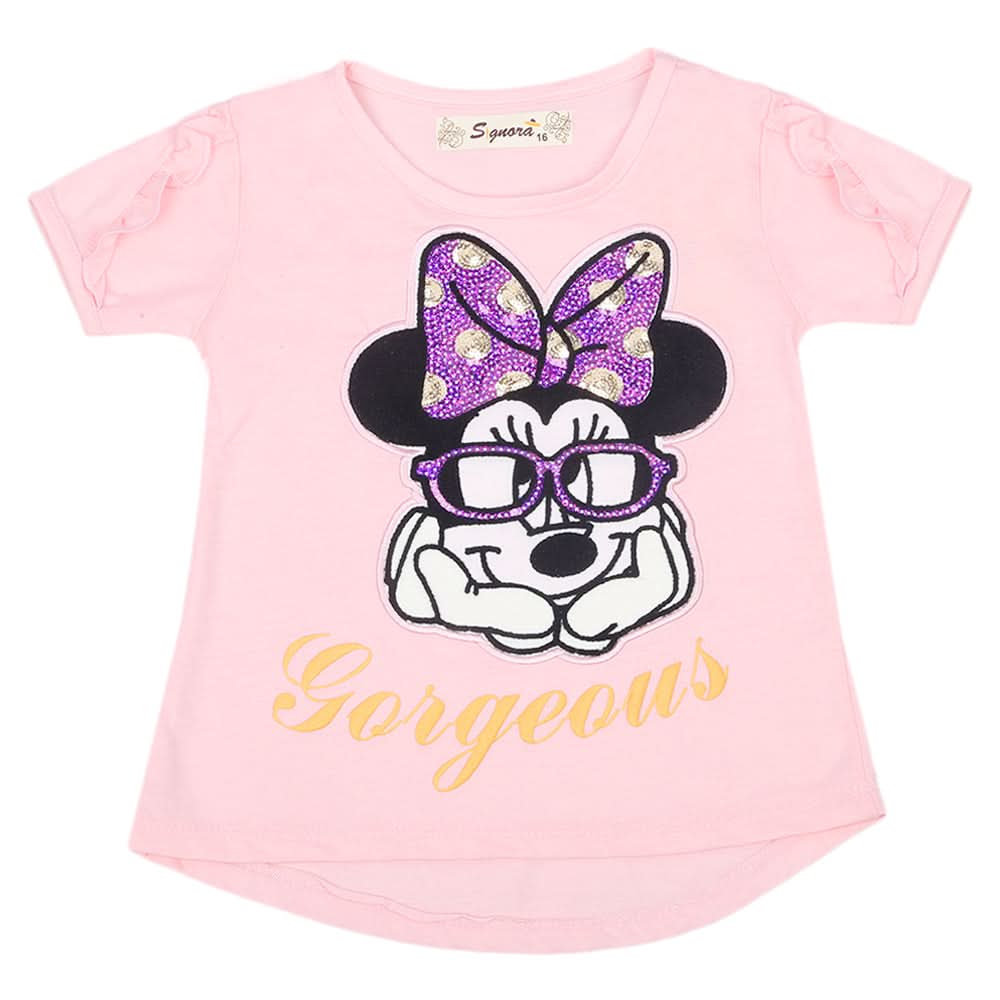 Girls Half Sleeves T-Shirt - Light Pink, Kids, Girls T-Shirts, Chase Value, Chase Value