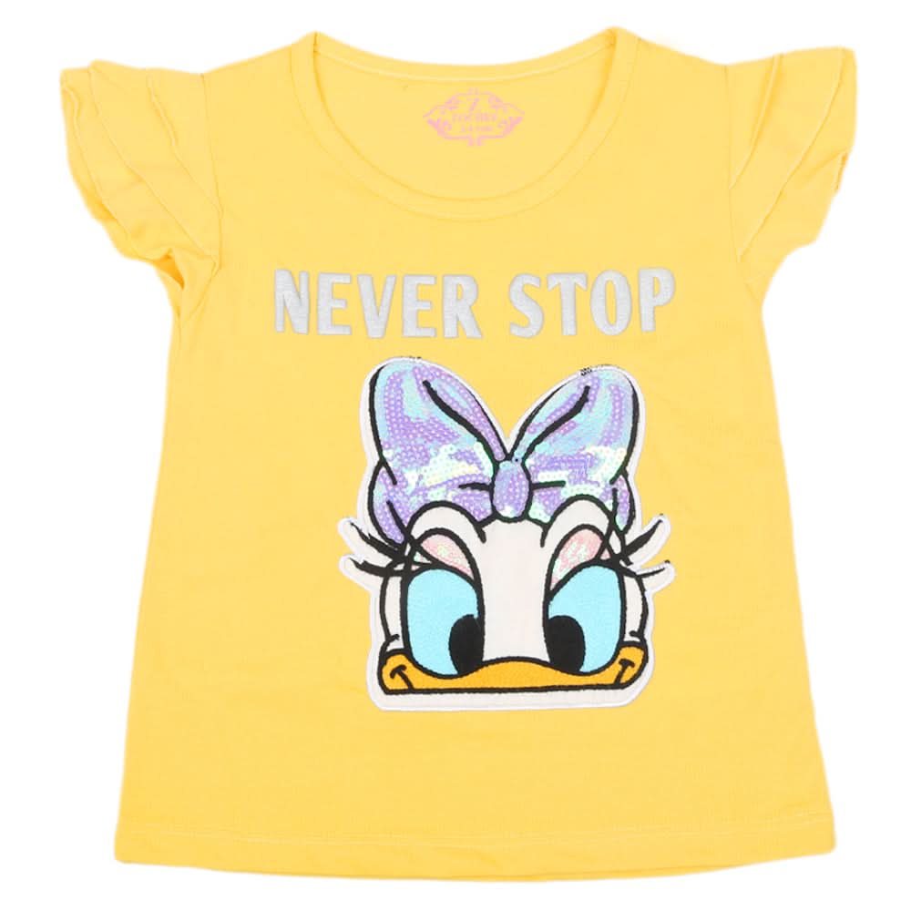 Girls Half Sleeves T-Shirt - Yellow, Kids, Girls T-Shirts, Chase Value, Chase Value