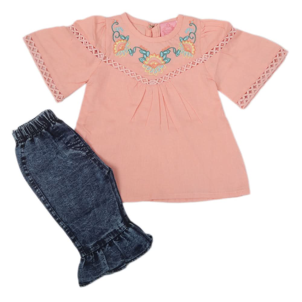 Newborn Girls Half Sleeves Suit - Peach, Kids, NB Girls Sets And Suits, Chase Value, Chase Value