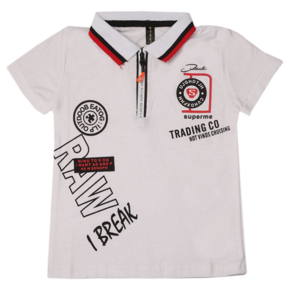 Boys Half Sleeves Polo T-Shirt - White, Boys T-Shirts, Chase Value, Chase Value