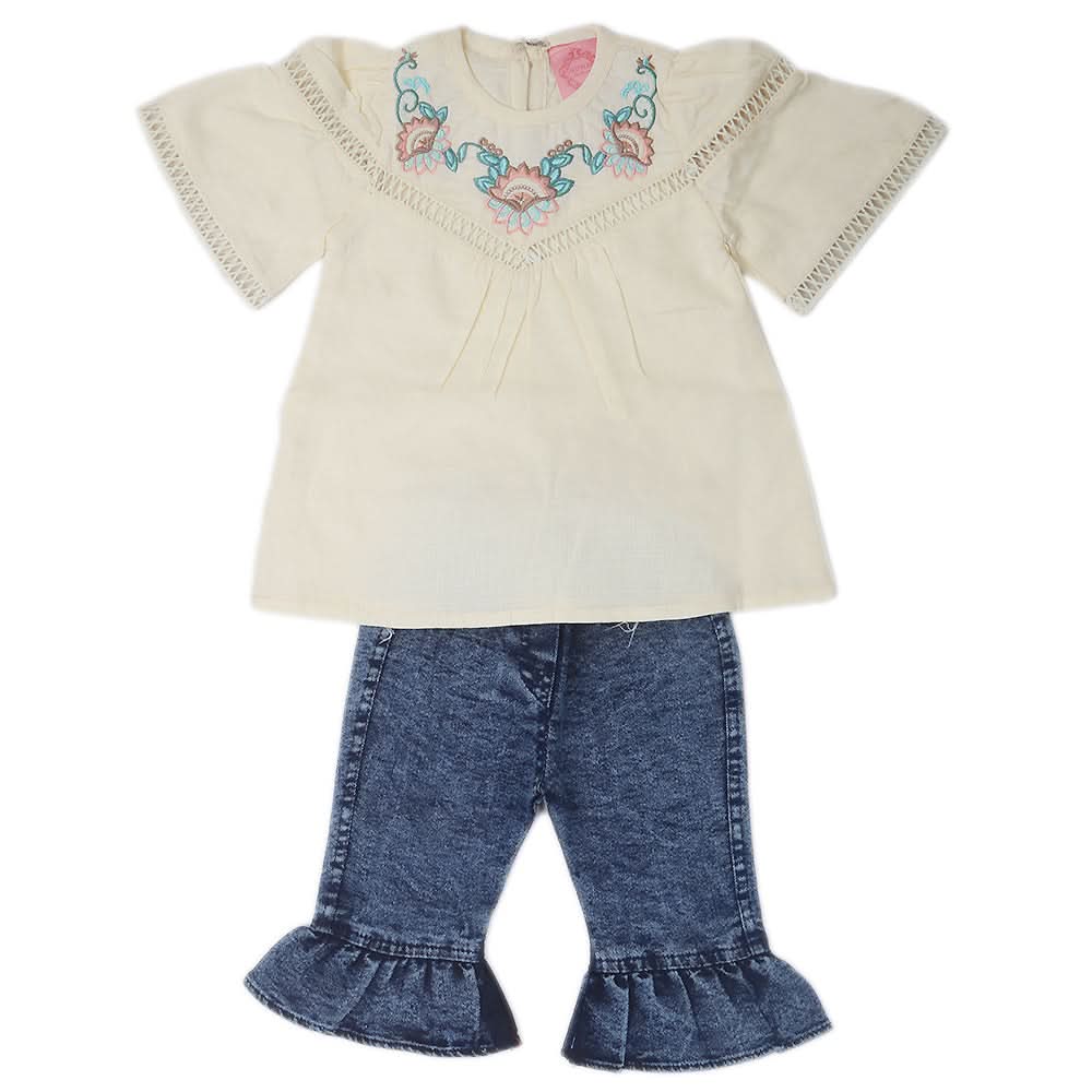 Newborn Girls Half Sleeves Suit - Cream, Kids, NB Girls Sets And Suits, Chase Value, Chase Value