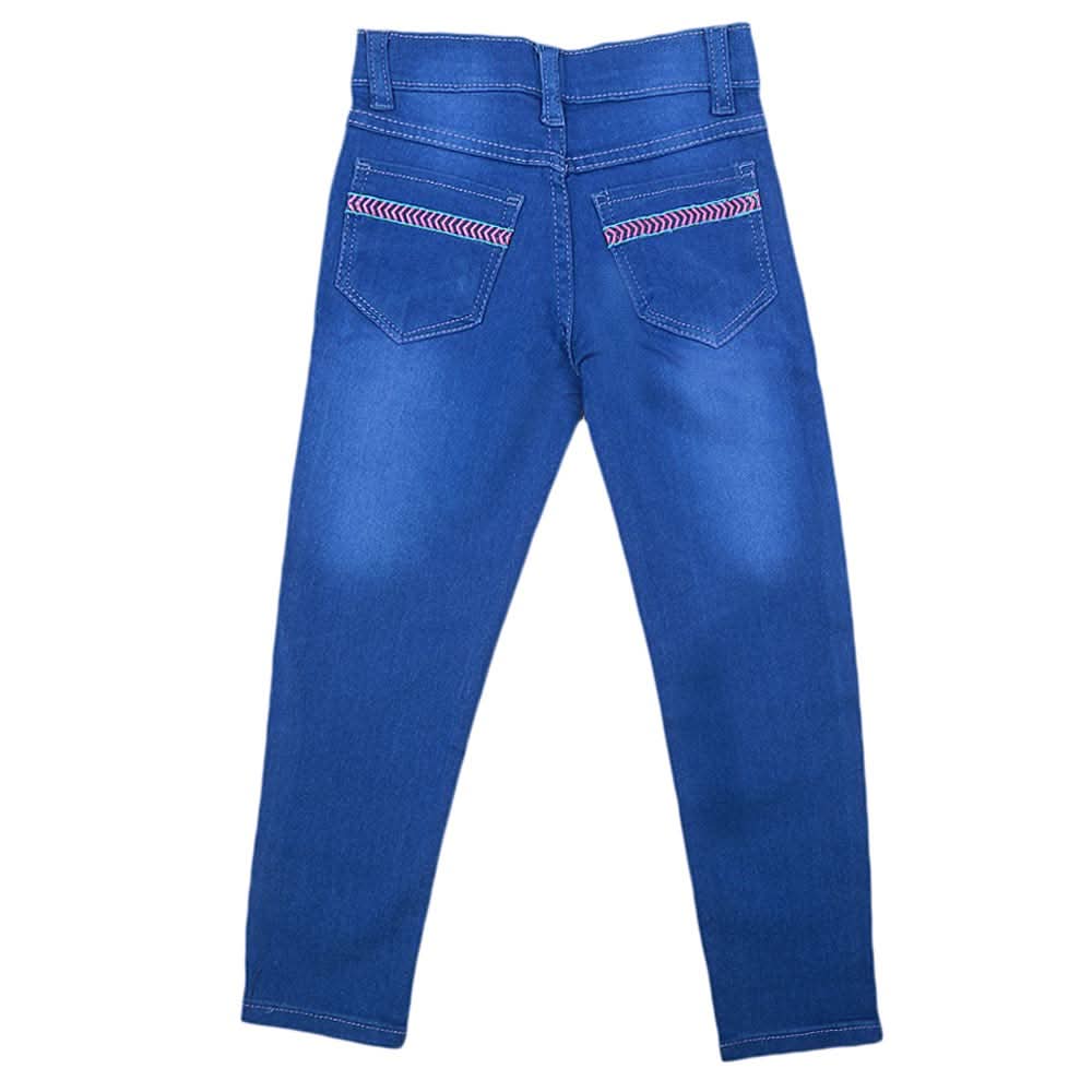 Girls Denim Embroidered Pant - Royal Blue, Kids, Pants And Capri, Chase Value, Chase Value