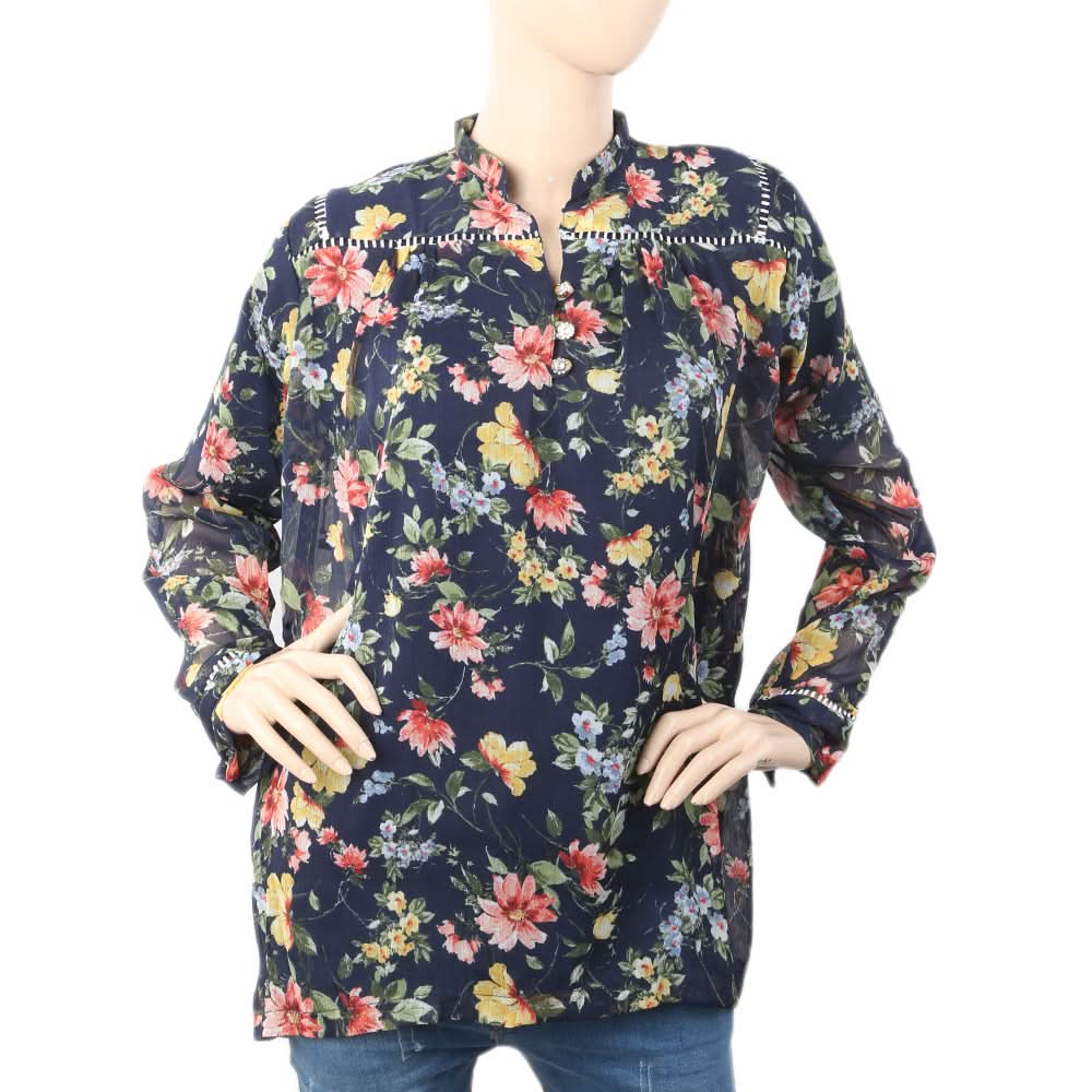 Women's Printed Lace Top - Navy Blue, Women, T-Shirts And Tops, Chase Value, Chase Value
