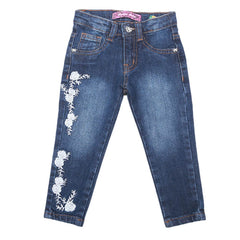 Girls Embroidered Denim Pant - Dark Blue, Kids, Pants And Capri, Chase Value, Chase Value