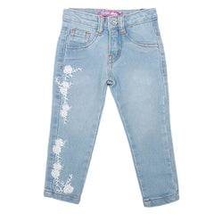 Girls Embroidered Denim Pant - Light Blue, Kids, Pants And Capri, Chase Value, Chase Value
