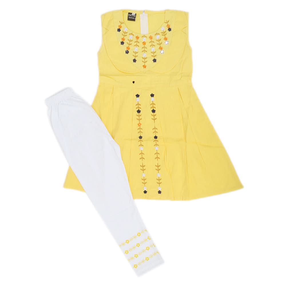 Girls Half Sleeves Suit 505 - Yellow, Kids, Girls Sets And Suits, Chase Value, Chase Value