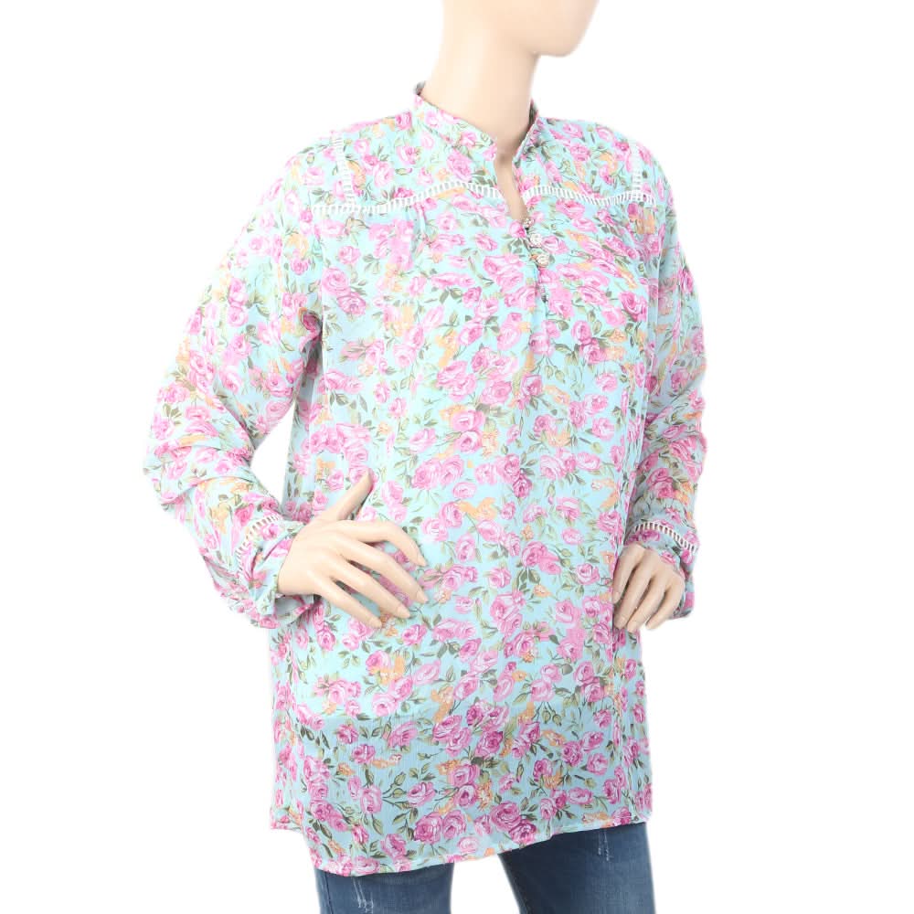 Women's Printed Lace Top - Cyan, Women, T-Shirts And Tops, Chase Value, Chase Value
