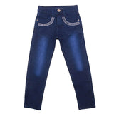 Girls Denim Embroidered Pant - Dark Blue, Kids, Pants And Capri, Chase Value, Chase Value