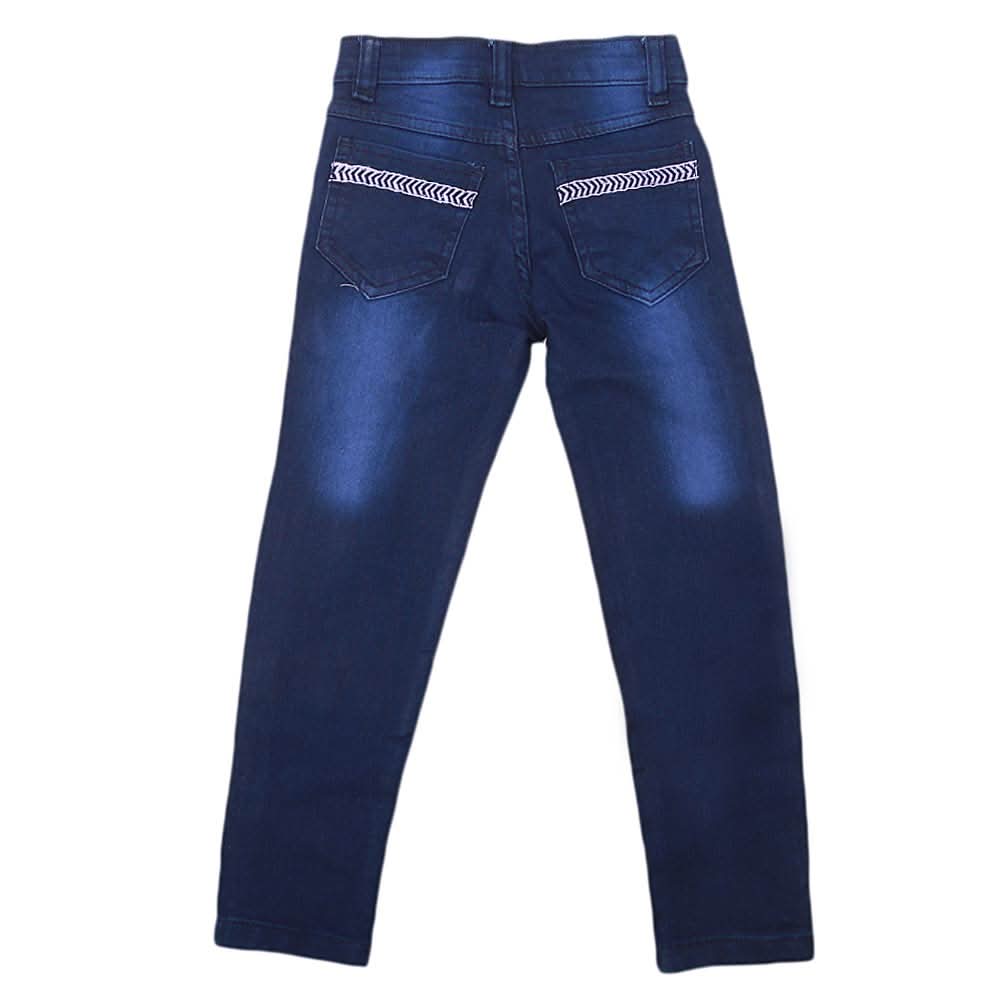 Girls Denim Embroidered Pant - Dark Blue, Kids, Pants And Capri, Chase Value, Chase Value