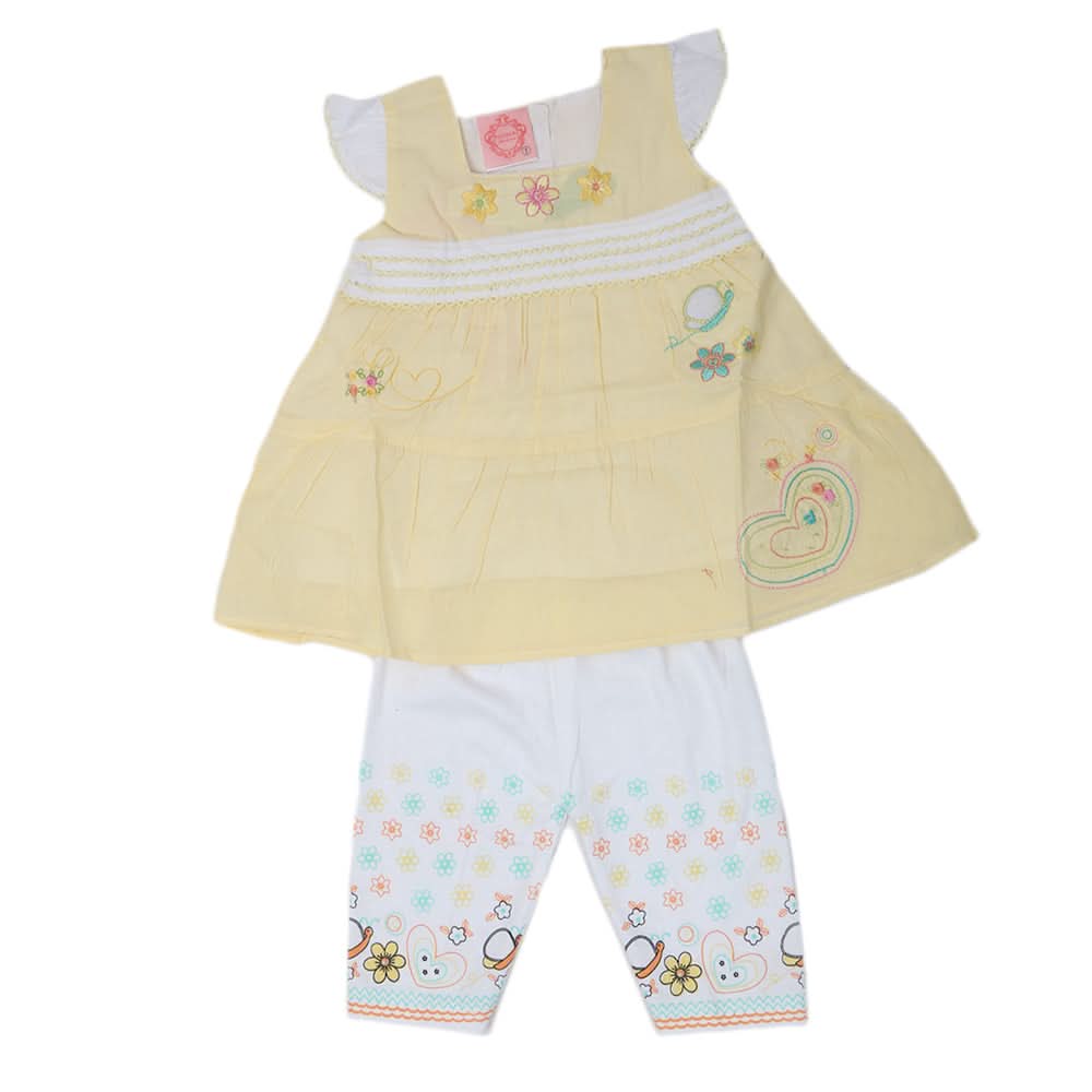 Newborn Girls Half Sleeves Suit - Yellow, Kids, Newborn Girls Sets And Suits, Chase Value, Chase Value
