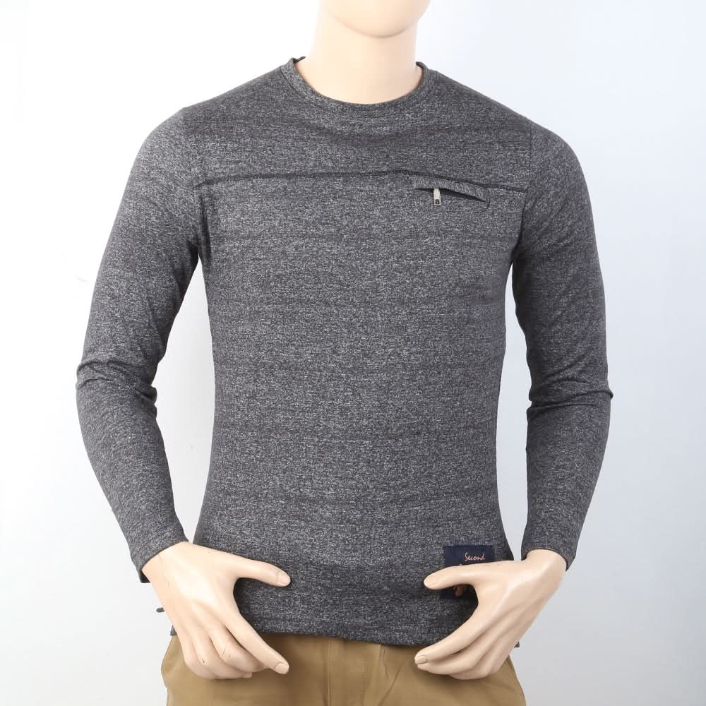 Men's Full Sleeves Round Neck T-Shirt - Grey, Men, T-Shirts And Polos, Chase Value, Chase Value