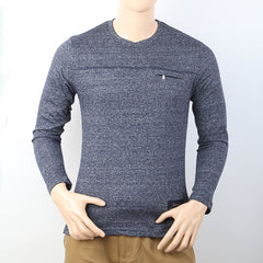Men's Full Sleeves Round Neck T-Shirt - Navy Blue, Men, T-Shirts And Polos, Chase Value, Chase Value