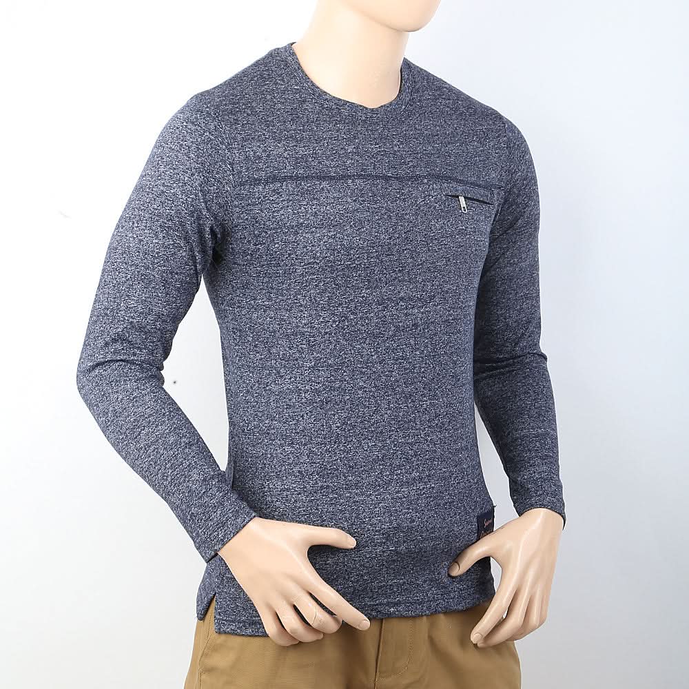 Men's Full Sleeves Round Neck T-Shirt - Navy Blue, Men, T-Shirts And Polos, Chase Value, Chase Value