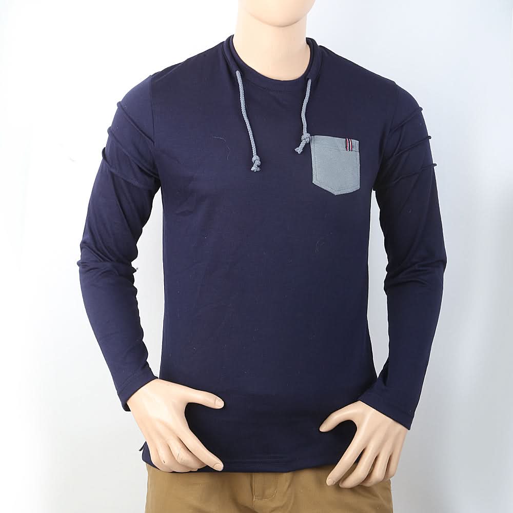 Men's Full Sleeves T-Shirt - Navy Blue, Men, T-Shirts And Polos, Chase Value, Chase Value