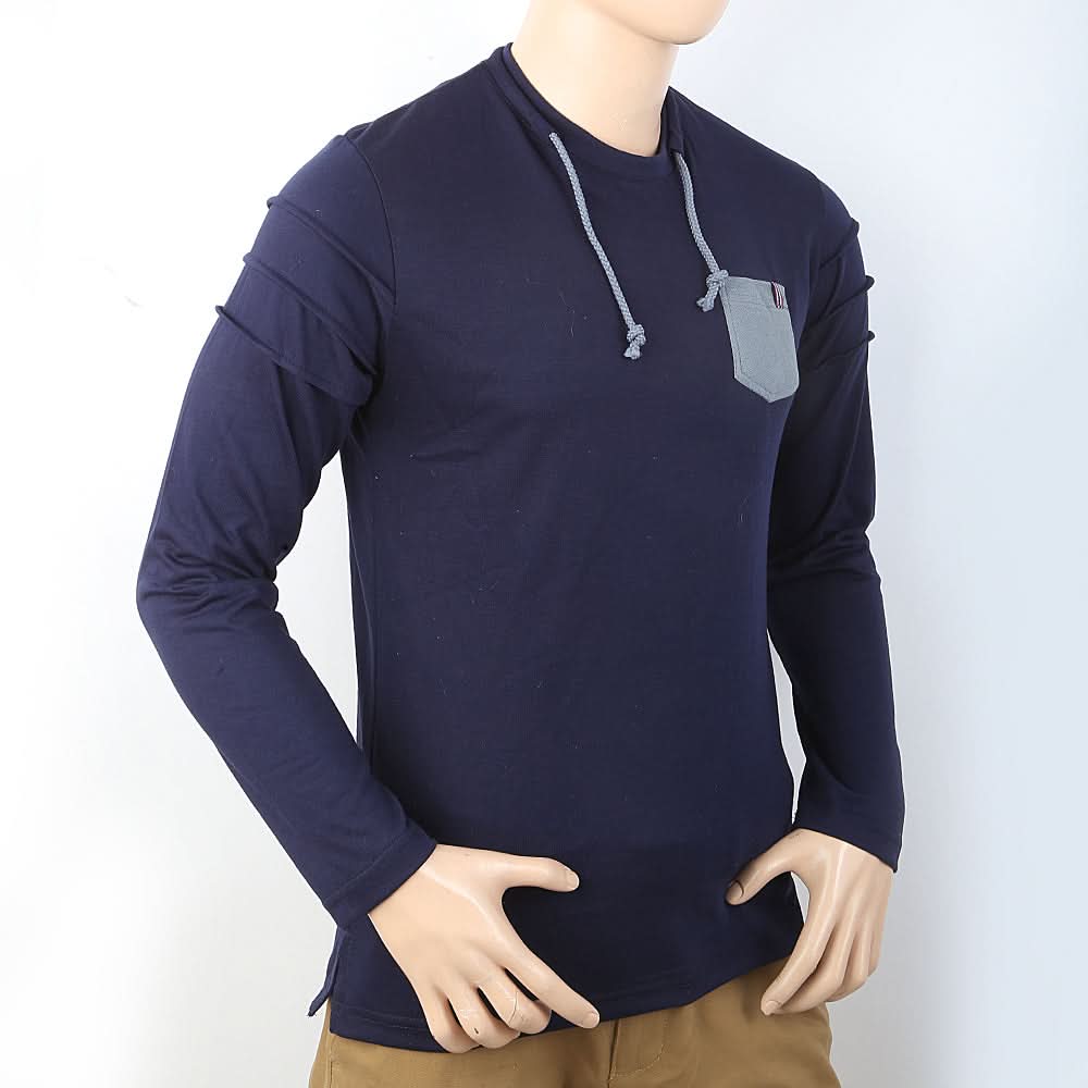 Men's Full Sleeves T-Shirt - Navy Blue, Men, T-Shirts And Polos, Chase Value, Chase Value