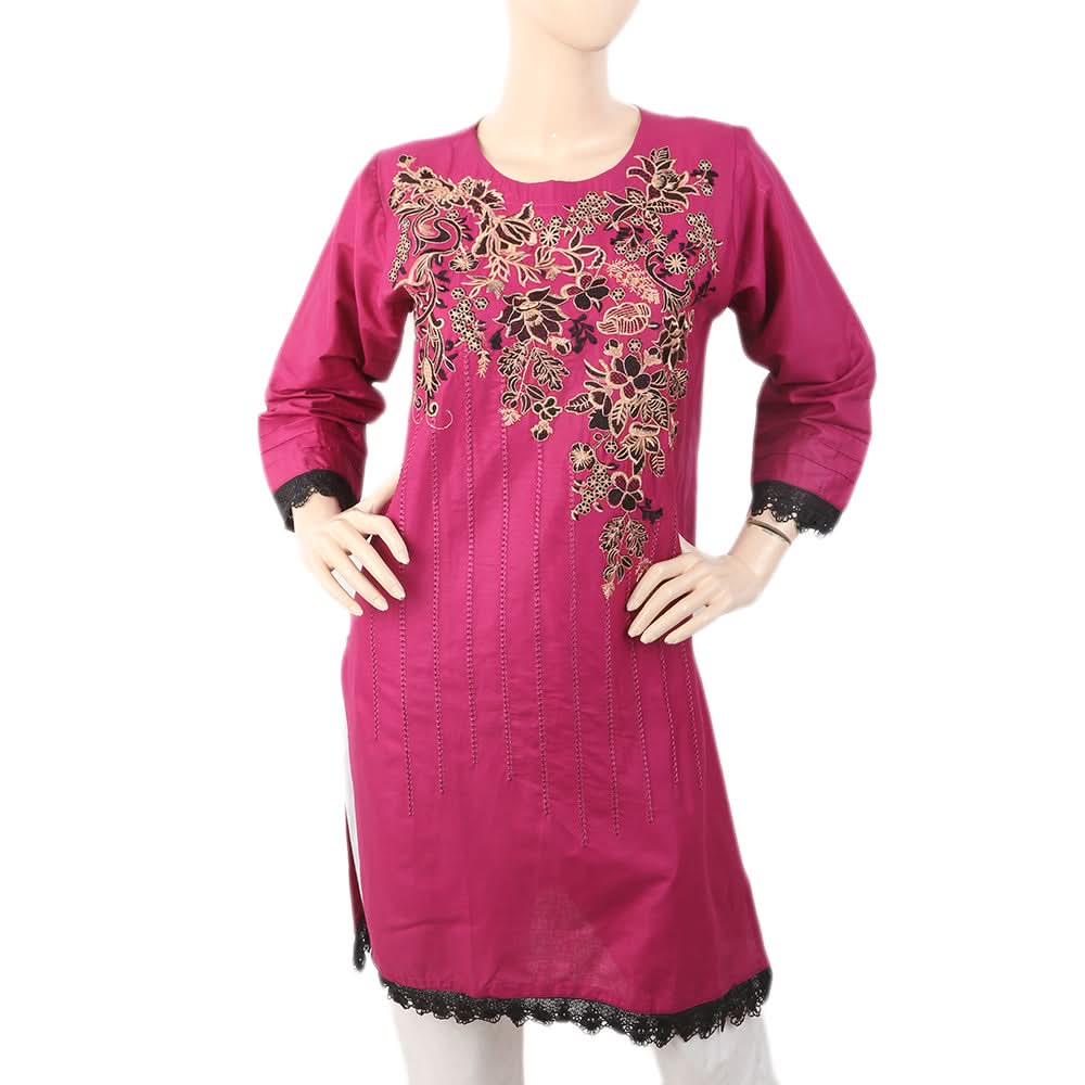 Women's Bottom Lace Embroidered Kurti - Purple, Women, Ready Kurtis, Chase Value, Chase Value