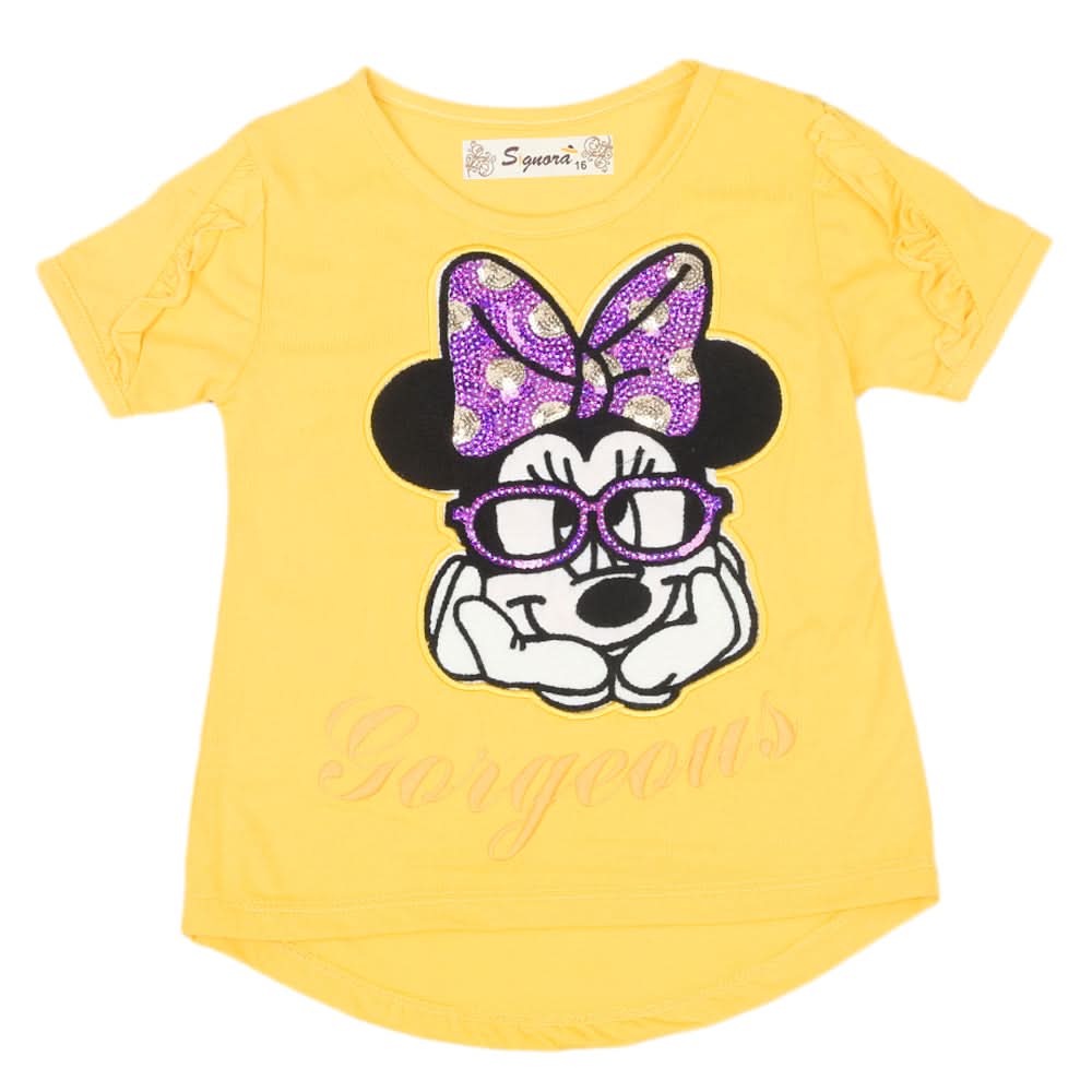 Girls Half Sleeves T-Shirt - Yellow, Kids, Girls T-Shirts, Chase Value, Chase Value