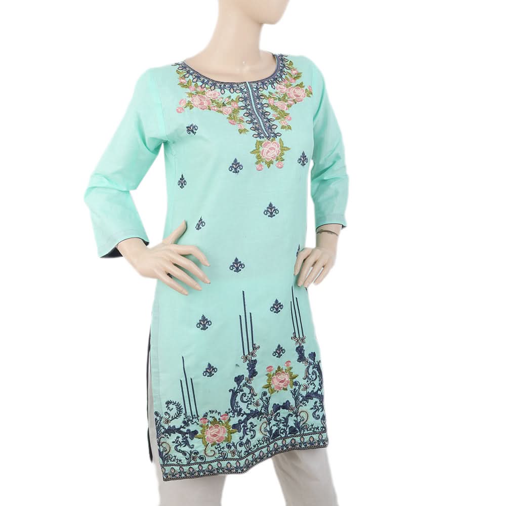 Women's Embroidered Kurti - Cyan, Women, Ready Kurtis, Chase Value, Chase Value
