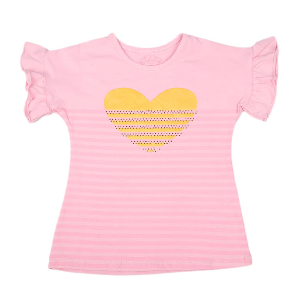 Girls Half Sleeves T-Shirt - Baby Pink, Kids, Girls T-Shirts, Chase Value, Chase Value
