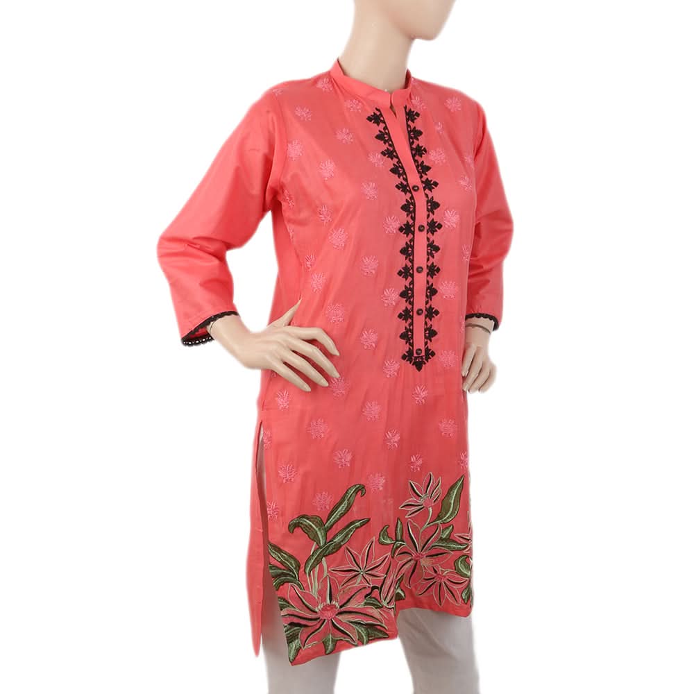Women's Embroidered V-Neck Kurti - Peach, Women, Ready Kurtis, Chase Value, Chase Value