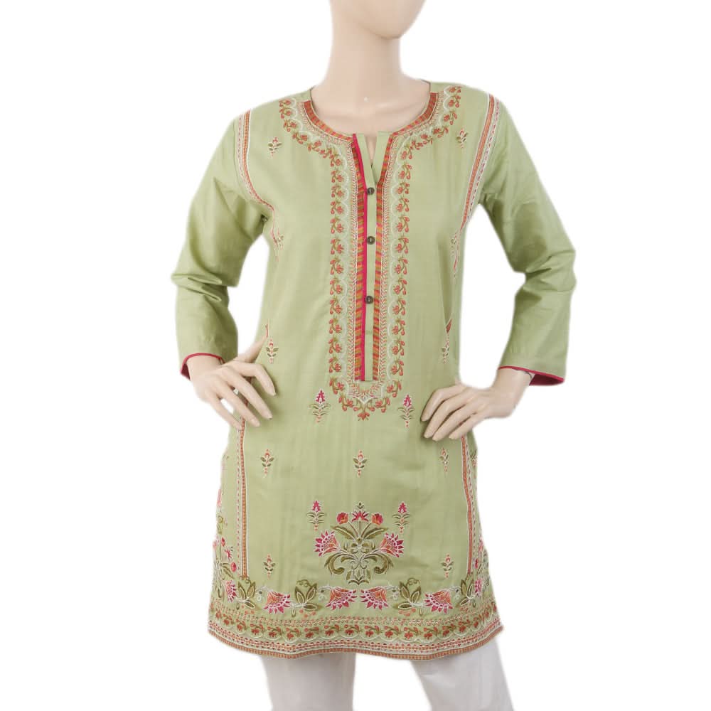 Women's Embroidered V-Neck Kurti - Green, Women, Ready Kurtis, Chase Value, Chase Value